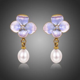 Náušnice s perlou a zirkony Daniela - květina, Barevná/více barev