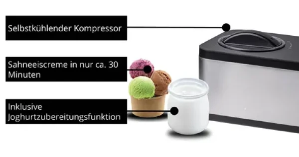 Unold EVA 48826 nerez/černá / Zmrzlinovač a jogurtovač / kompresor / 120 W / 1,5 l / 30 min / LED displej (48826)