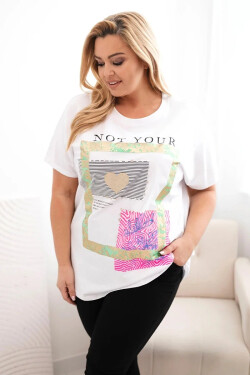 Dámská bavlněná halenka Plus Size se zlatým nápisem bílá + zelená UNI