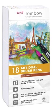 Tombow Tombow, ABT-18P-3, ABT Dual Brush pen, oboustranné popisovače, Earth tone, 18 ks