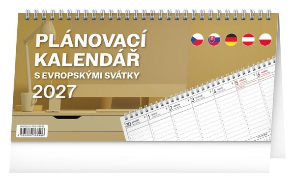 Kalendář 2027 stolní: Plánovací s evropskými svátky, 25 x 12,5 cm