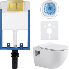 CERANO Kompletní podomítkový WC set Lite/Dure - bílá lesklá - WC tlačítko Classic, zlatá - k zazdění - 51x35 cm
