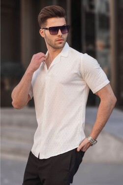 Madmext White Slim Fit 100% Cotton Short Sleeve Men's Shirt 5585