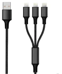 2GO černá / Nabíjecí kabel 3v1 / USB-A - USB-C / Micro-USB / Lightning / 1,5 m / nylon / 3 A (797155)