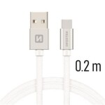 Swissten 71521103 USB 2.0 typ A na C, USB 2.0, zástrčka A - zástrčka C, opletený, 0,2m, stříbrný