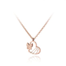 Ocelový náhrdelník Bruna - chirurgická ocel, srdce, motýl, Zlatá 40 cm + 5 cm (prodloužení)
