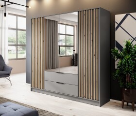 FRONTI Šatní skříň NELLY 4D zrcadlo šedá + dub artisan 13202