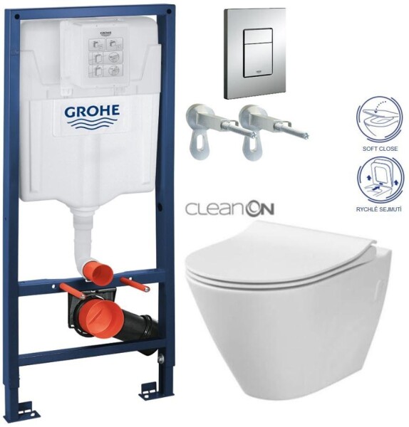 Grohe Rapid SL pro závěsné WC 38528SET s chromovou deskou + WC CERSANIT CLEANON CITY 38772001 CI1