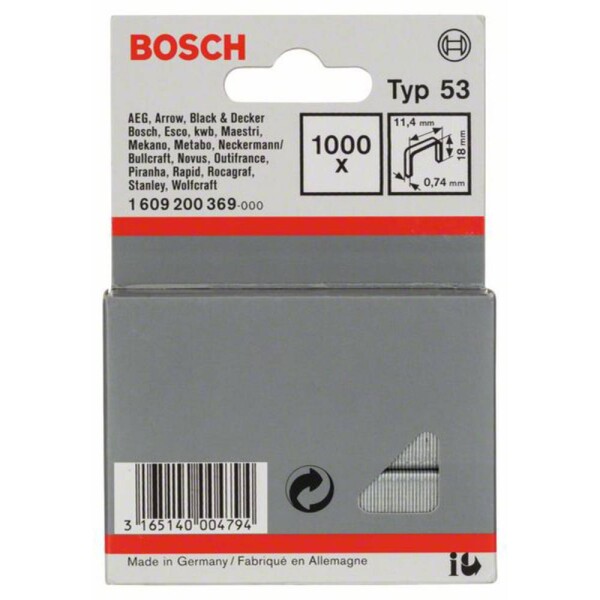 Bosch Accessories 1609200369 svorky z jemného drátu Typ 53 1000 ks Rozměry (d x š) 18 mm x 11.4 mm