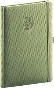 NOTIQUE Týdenní diář Diamante 2027 olivový / 15 × 21 cm