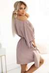 287-37 SOFIA Motýlí šaty se zavazováním v pase - MOCHA MOUSSE S/M