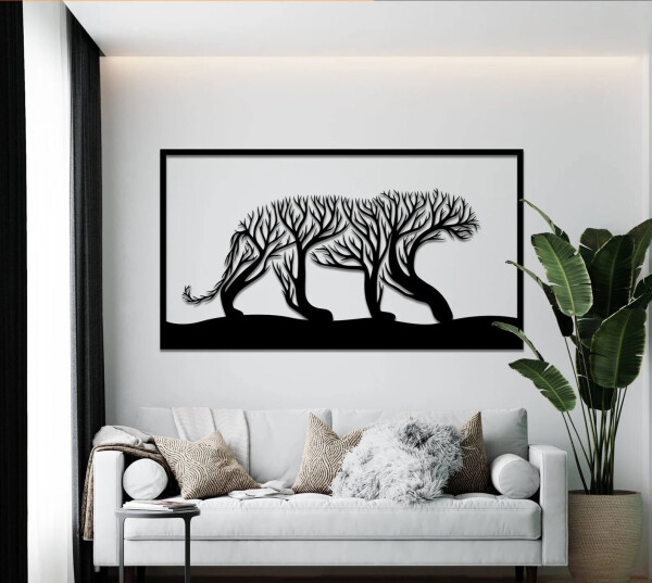 Strom života puma dekorace na zeď Rozměr (cm): 38 x 20, Dekor: Černá