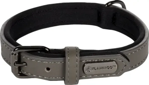 Flamingo Binti Kožený obojek s neoprenem šedá XS/S (FLA-519247)