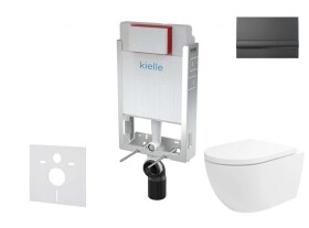 Kielle - Genesis Set předstěnové instalace, klozetu Oudee Vortex, sedátka softclose a tlačítka Gemini I, lesklá černá 30505SZ81