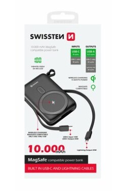 SWISSTEN 22013933 POWER BANK 10000 mAh černá / Power Bank / 22.5W / USB-C USB Lightning / Qi (22013933)