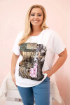 Dámská bavlněná halenka Plus Size s barevným potiskem bílá + khaki UNI