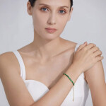 Náramek se zelenými zirkony Eugenia - tennis náramek, Zlatá 16 cm + 5 cm (prodloužení)