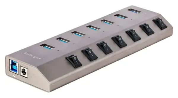 StarTech USB hub 7 portů šedá / USB rozbočovač / USB 3.2 Gen 1 / jednotlivé vypínače portů / s napájecím adaptérem (5G7AIBS-USB-HUB-EU)