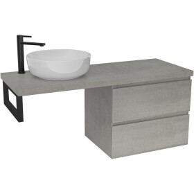CERANO Koupelnová skříňka Carole - betonově šedá + deska pod umyvadlo Navira Pro - 36 mm + konzole černá - 120x46x51,6 cm