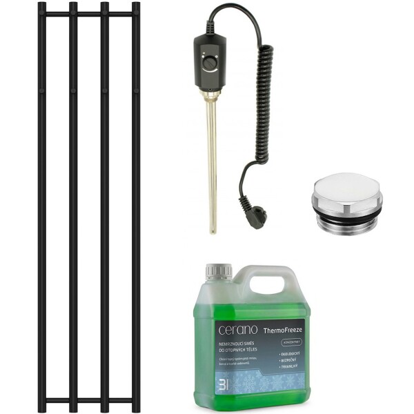 CERANO - Koupelnový elektrický radiátorový set Bertini - 300W - černá matná - 1400x351 mm CER-482081
