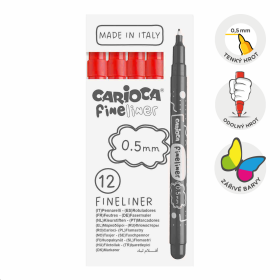Carioca Fineliner, 0,5 mm, krabička, 12 ks, červený