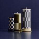 HAY Svíčka Column Candle Large, light blue and dusty blue check