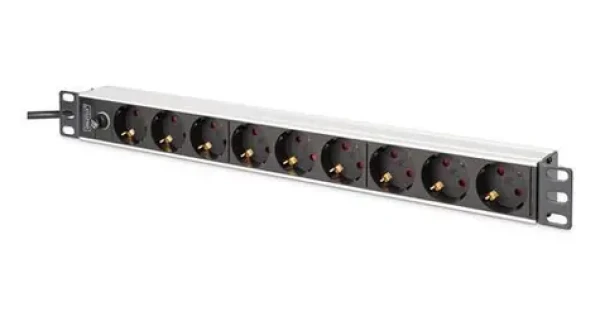Digitus DN-95437 černá / Zásuvkový panel do racku 19" / 9x zásuvka / hliník / 2 m (DN-95437)