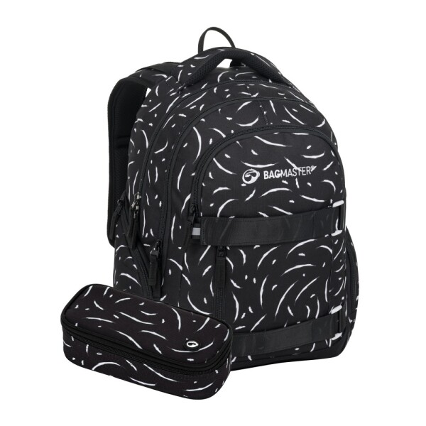 Studentský batohový 3-dílný set Bagmaster NOMAD 25 A ČERNO-BÍLÝ (batoh,pouzdro)