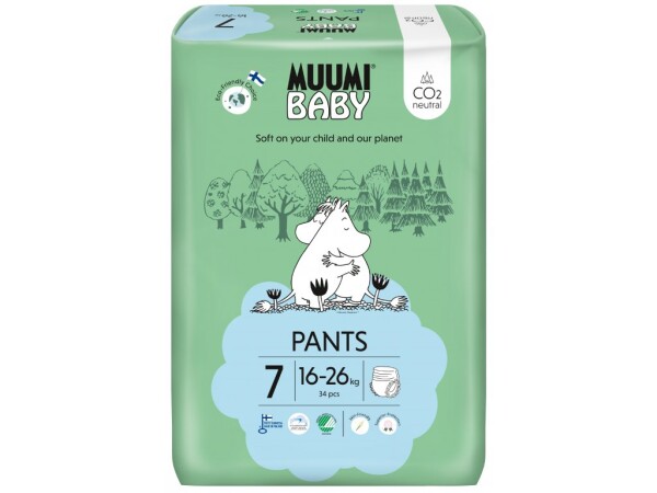 Muumi Baby Pants 7 XL 16-26 kg (34 ks), kalhotkové eko pleny