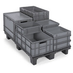 Stohovatelná europřepravka 600 x 400 x 270 mm, šedá, objem 52l, nosnost 25kg | RAJA