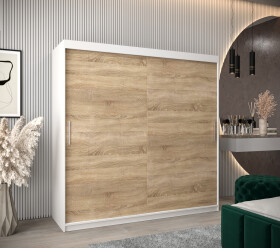 Šatní skříň Abi T0 s posuvnými dveřmi Barva korpusu: Bílá, Rozměry: 200 cm, Dveře: Dub sonoma