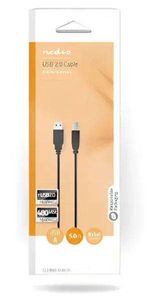 Nedis USB 2.0 kabel černá / Kabel USB / USB-A - USB-B / 480 Mbps / 5 m (CCGB60100BK50)