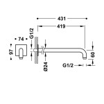 Tres sprchové rameno chrom 42 cm kulaté 1/2" hranatá krytka TRES 13463302 TG 13463302