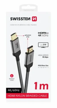 SWISSTEN HDMI 2.0 kabel 1m černá / 4K / 18 Gbps / pozlacené konektory (75501101)