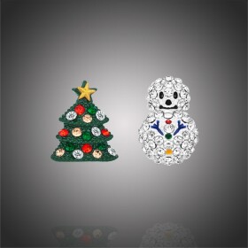 Vánoční náušnice se zirkony Sněhulák a vánoční stromeček, Zlatá