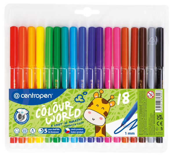 Centropen Popisovač COLOUR WORLD 7550 trojboký - sada 18 barev