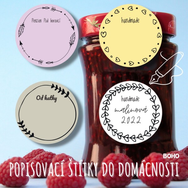 9x Samolepící štítky popisovací BOHO samolepky do kuchyně 47mm, různé