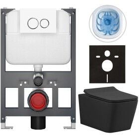 CERANO - Kompletní WC set Basic/Forte - černá matná - WC tlačítko Dualo/Bílá - závěsné - nízký modul - předstěnová instalace - 51x36 CER-8050BD86379