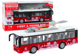 Mamido Trolejbus s frikčním pohonem světly a zvuky 1:16 červený