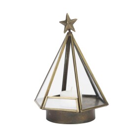 MADAM STOLTZ Kovový svícen Christmas 19 cm, zlatá barva, sklo, kov