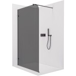 CERANO Sprchová zástěna Walk-in Orbis Round L/P - 8 mm - kulatá vzpěra - černá matná, grafitové sklo - 110x200 cm