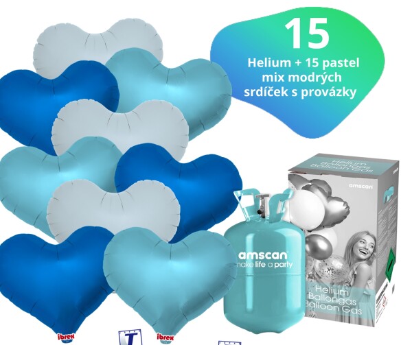 Helium set - helium a balónky IBREX srdce modré mix 15 ks - Balonky.cz Helium set - helium a balónky IBREX srdce modré mix 15 ks - Balonky.cz