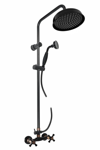 SLEZAK-RAV - Vodovodní baterie sprchová MORAVA RETRO s hlavovou a ruční sprchou, Barva: černá matná/stará mosaz, Rozměr: 150 mm MK381.5/7CMATSM