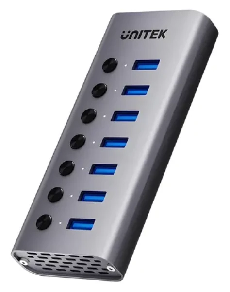 Unitek H1314A01-EU šedá / USB hub / 7x USB-A 3.0 / LAN / čtečka SD karet / PD 100W (H1314A01-EU)