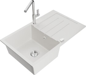 MEXEN - Bruno granitový dřez 1 s odkapávačem včetně baterie Flora, bílá 6513-20-670401-00