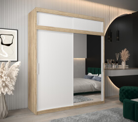 Šatní skříň Abi T2 s nástavcem Barva korpusu: Dub Sonoma, Rozměry: 200 cm, Dveře: Bílá