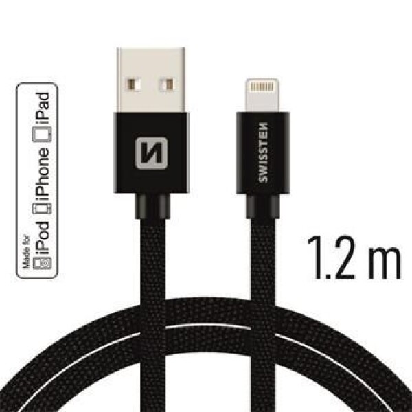 Swissten 71524201 USB 2.0 typ A na Lightning, USB 2.0, zástrčka A - zástrčka Lightning, MFi, opletený, 1,2m, černý