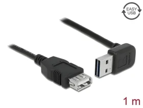 Delock Easy USB 2.0 A (M) - A (F) kabel černá / Prodlužovací kabel / pravoúhlý 90° / oboustranný konektor / 1m (83547)