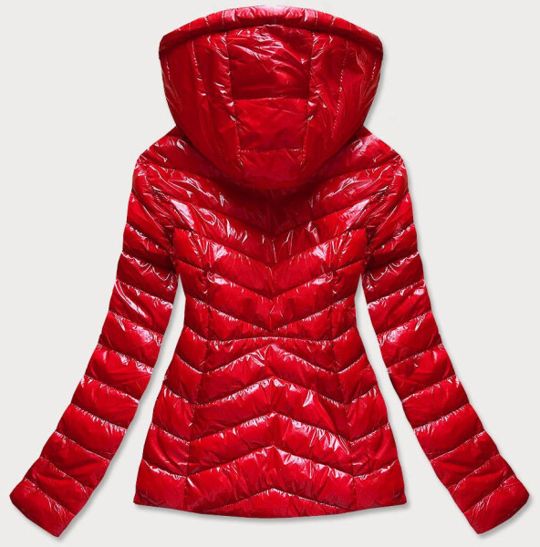 Krátká červená prošívaná dámská bunda kapucí (CAN-333) červená