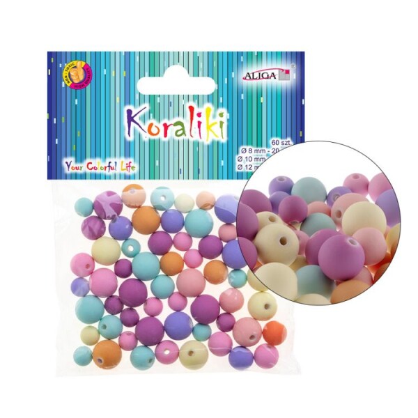 Korálky kulaté 60ks - PASTEL, mix velikostí